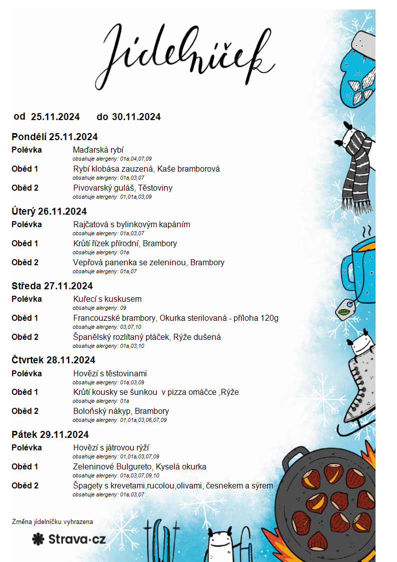 Jídelníček 25. - 30.11.